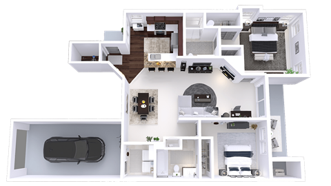 Floor plan for 2 beds, 2 baths, 1279 sqft